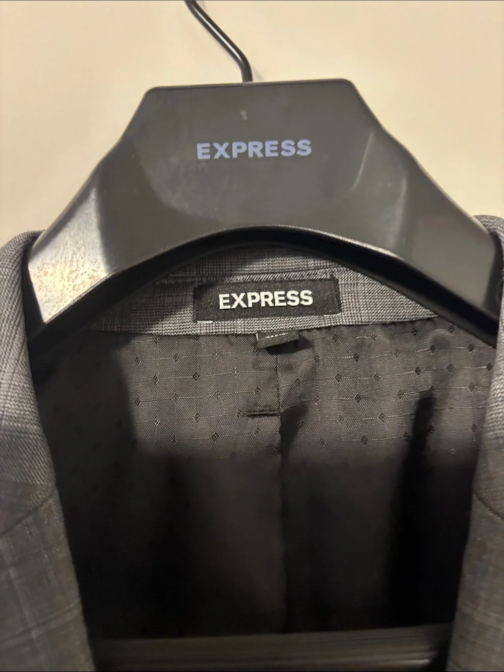 Express Men’s Gray Windowpane Plaid Suit Jacket & Pants